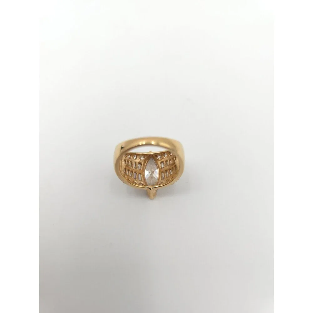 925 Gold CZ Marquis‎ & Baguette Ring Size 7 Sterling Silver Vermeil Vtg